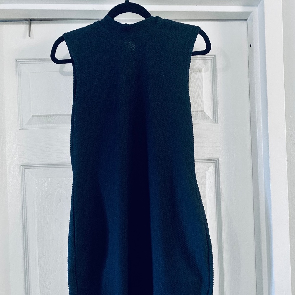 High Neck Navy Blue Midi Dress